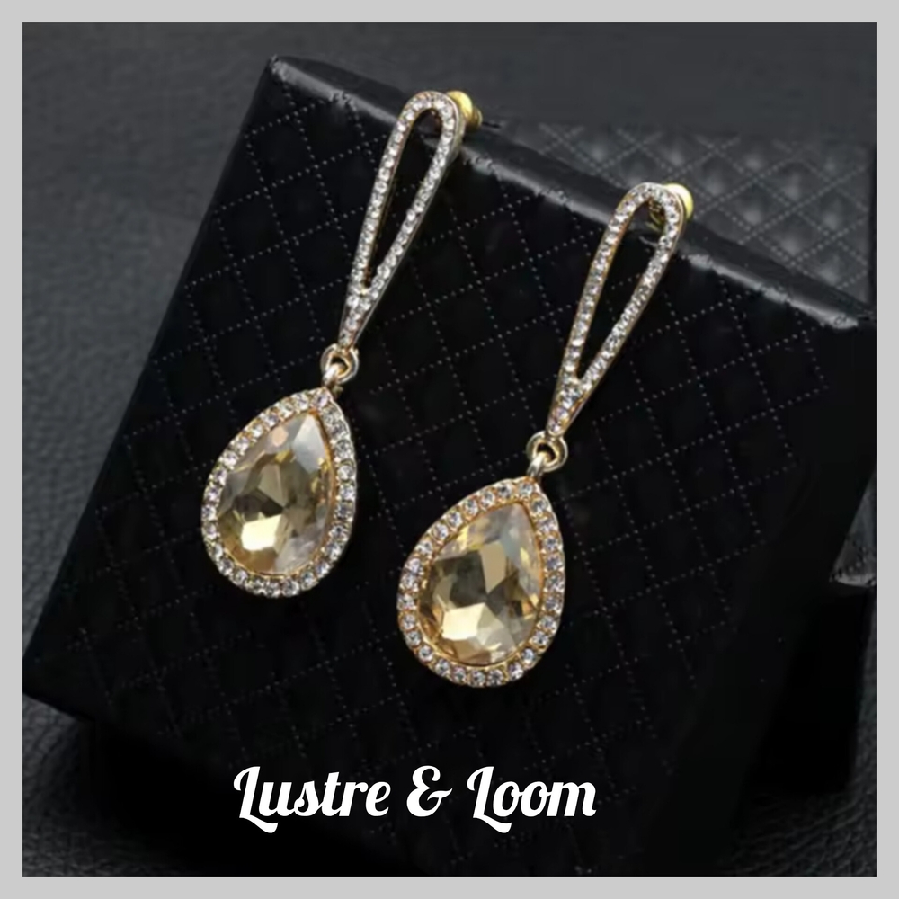 Gold Teardrop Earrings with Crystal Accents